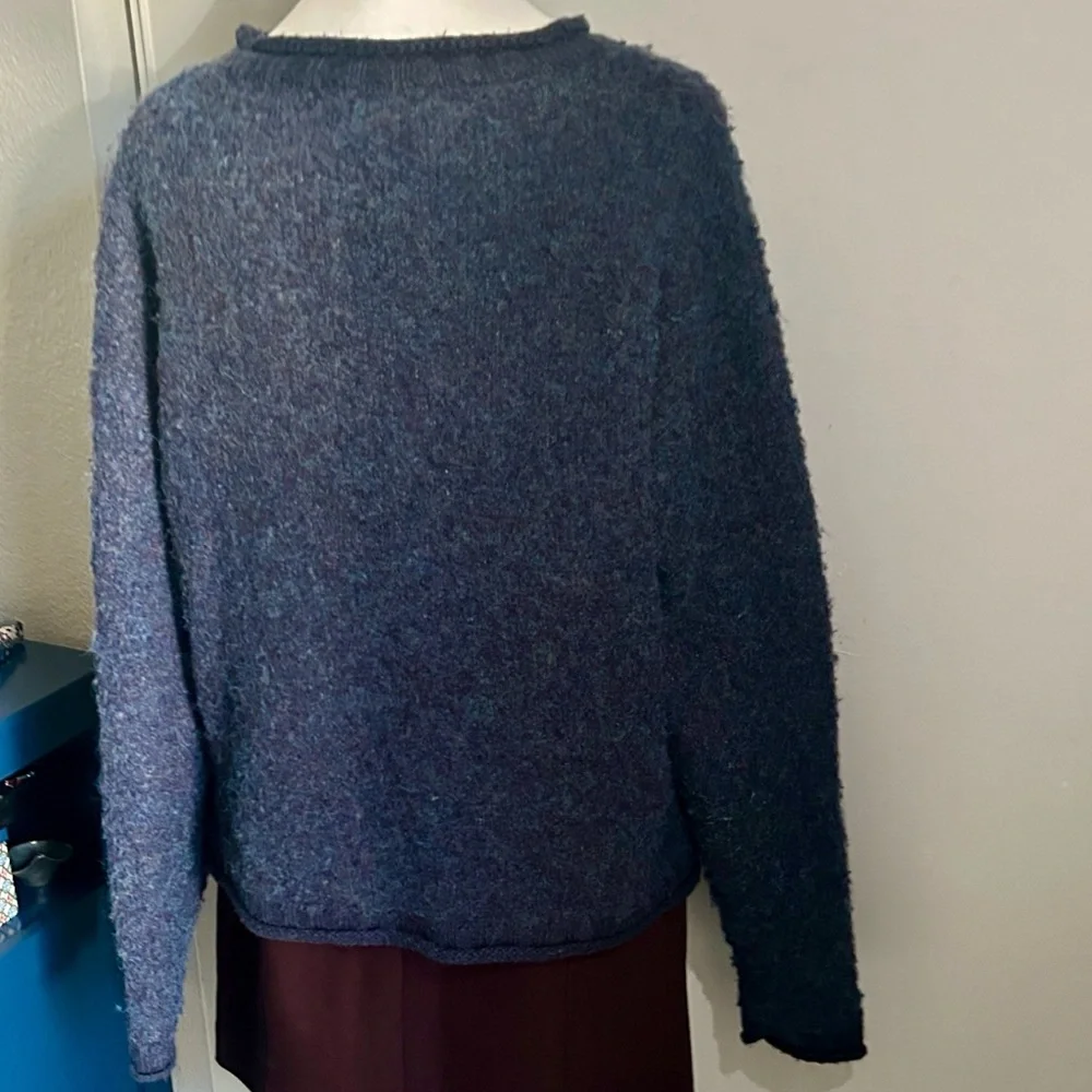 a.n.a. Women's Cozy Fuzzy Blue Wool Blend Split Rolled Hem Sweater - Picture 4 of 10